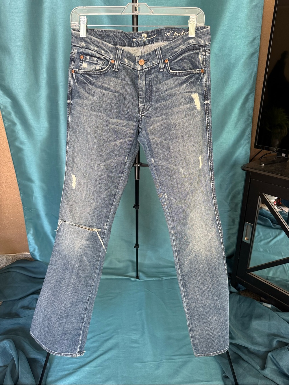 7 For All Mankind A Pocket Distressed Low Rise Jeans Y2K Indie Sleaze
